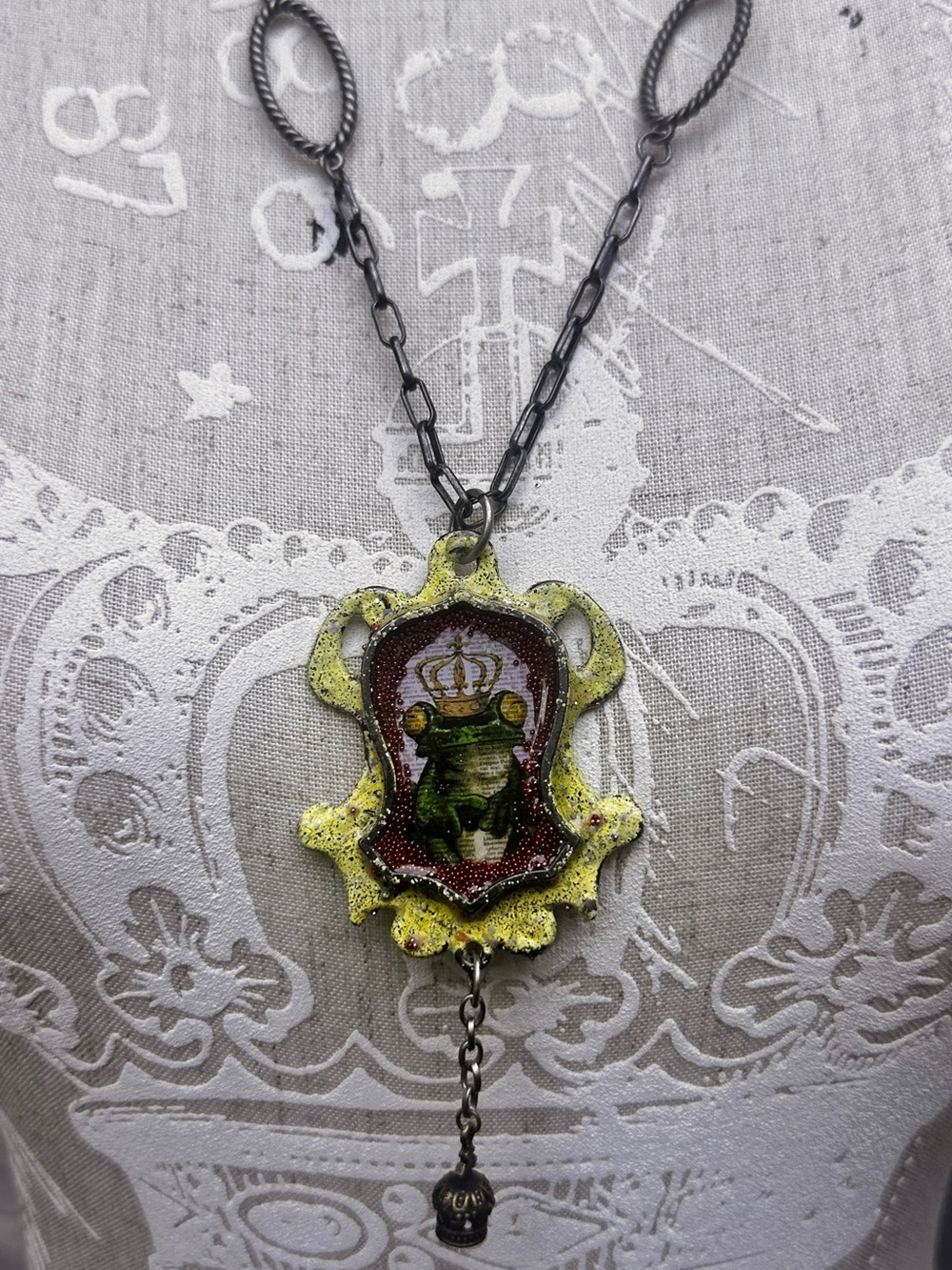 Handcrafted Mixed Media Frog Crown Pendant Necklace - Women's Jewelry
